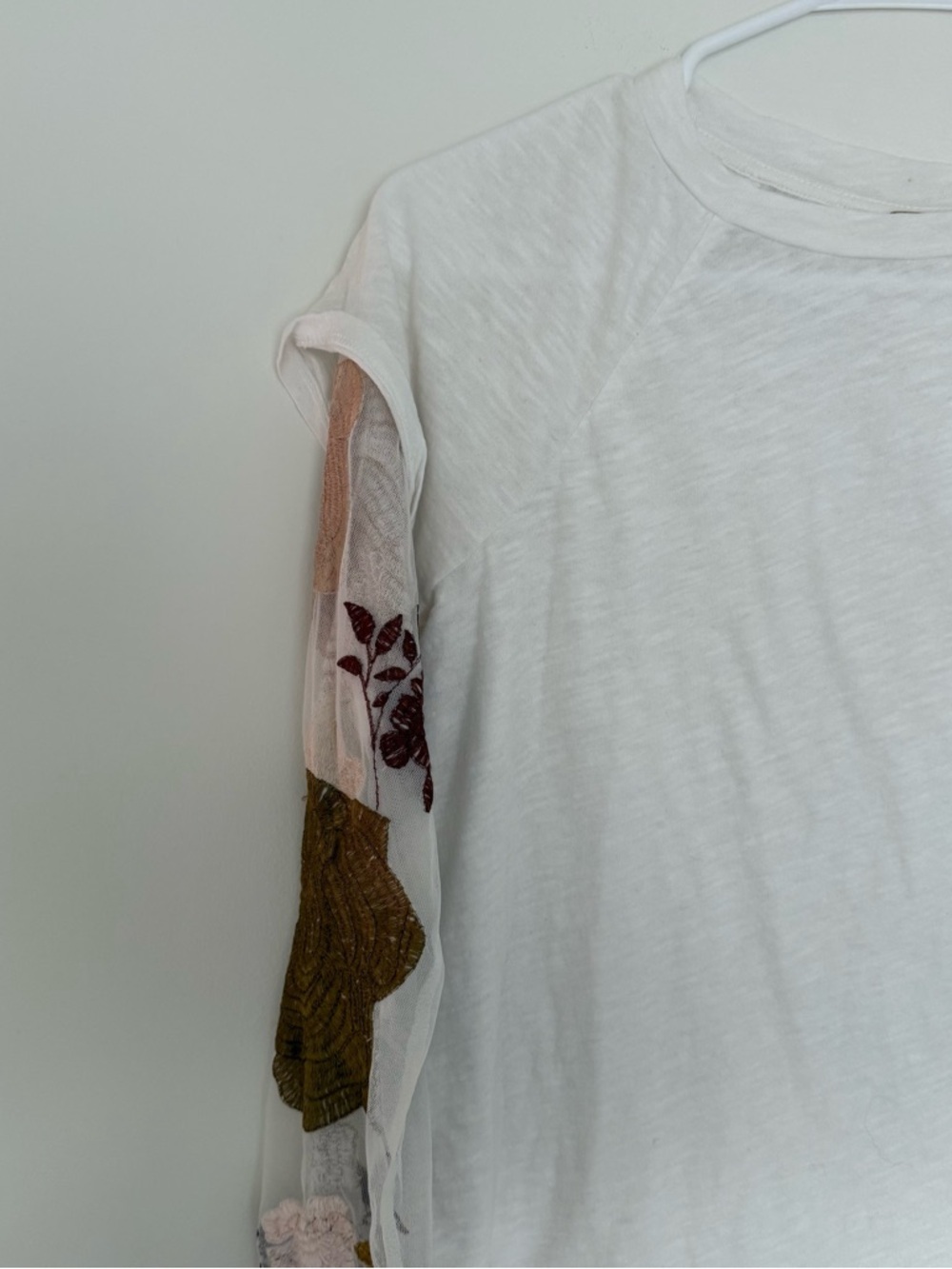 Free People Take Me Away White Twofer Top Embroidered Floral Sleeves - Picture 5 of 9